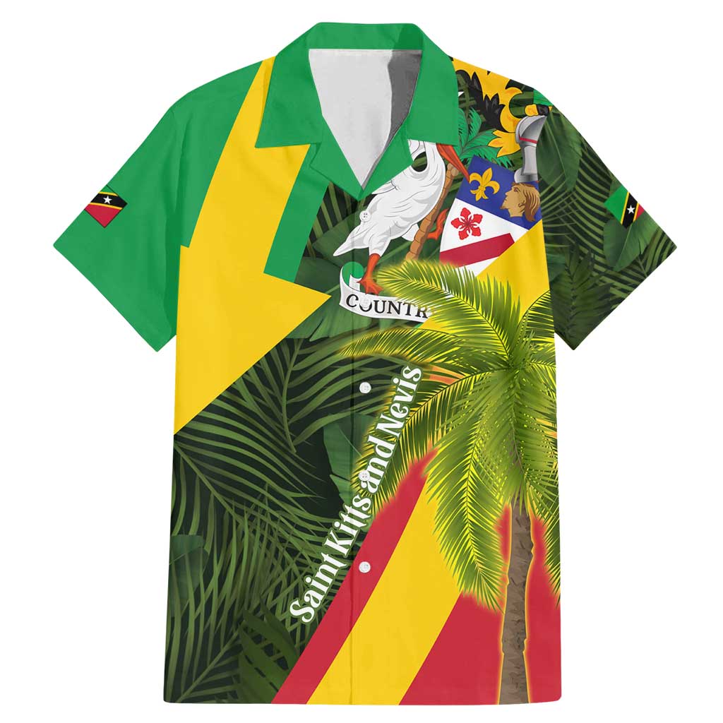 Saint Kitts and Nevis Apparel Family Matching Mermaid Dress and Hawaiian Shirt with Coat of Arms, Palm Trees, and Hammock Graphic in Tropical Green and Flag-Inspired Design - Wonder Print Shop