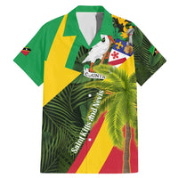 Saint Kitts and Nevis Apparel Family Matching Mermaid Dress and Hawaiian Shirt with Coat of Arms, Palm Trees, and Hammock Graphic in Tropical Green and Flag-Inspired Design - Wonder Print Shop