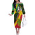 Saint Kitts and Nevis Apparel Family Matching Off The Shoulder Long Sleeve Dress and Hawaiian Shirt with Coat of Arms, Palm Trees, and Hammock Graphic in Tropical Green and Flag-Inspired Design - Wonder Print Shop