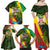 Saint Kitts and Nevis Apparel Family Matching Off Shoulder Maxi Dress and Hawaiian Shirt with Coat of Arms, Palm Trees, and Hammock Graphic in Tropical Green and Flag-Inspired Design - Wonder Print Shop