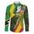 Saint Kitts and Nevis Apparel Family Matching Off Shoulder Short Dress and Hawaiian Shirt with Coat of Arms, Palm Trees, and Hammock Graphic in Tropical Green and Flag-Inspired Design - Wonder Print Shop