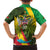 Saint Kitts and Nevis Apparel Family Matching Short Sleeve Bodycon Dress and Hawaiian Shirt with Coat of Arms, Palm Trees, and Hammock Graphic in Tropical Green and Flag-Inspired Design - Wonder Print Shop