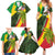 Saint Kitts and Nevis Apparel Family Matching Summer Maxi Dress and Hawaiian Shirt with Coat of Arms, Palm Trees, and Hammock Graphic in Tropical Green and Flag-Inspired Design - Wonder Print Shop