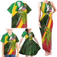 Saint Kitts and Nevis Apparel Family Matching Tank Maxi Dress and Hawaiian Shirt with Coat of Arms, Palm Trees, and Hammock Graphic in Tropical Green and Flag-Inspired Design - Wonder Print Shop