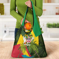 Saint Kitts and Nevis Apparel Grocery Bag with Coat of Arms, Palm Trees, and Hammock Graphic in Tropical Green and Flag-Inspired Design - Wonder Print Shop