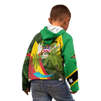 Saint Kitts and Nevis Apparel Kid Hoodie with Coat of Arms, Palm Trees, and Hammock Graphic in Tropical Green and Flag-Inspired Design - Wonder Print Shop