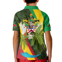 Saint Kitts and Nevis Apparel Kid Polo Shirt with Coat of Arms, Palm Trees, and Hammock Graphic in Tropical Green and Flag-Inspired Design - Wonder Print Shop