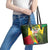 Saint Kitts and Nevis Apparel Leather Tote Bag with Coat of Arms, Palm Trees, and Hammock Graphic in Tropical Green and Flag-Inspired Design - Wonder Print Shop