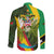 Saint Kitts and Nevis Apparel Long Sleeve Button Shirt with Coat of Arms, Palm Trees, and Hammock Graphic in Tropical Green and Flag-Inspired Design - Wonder Print Shop