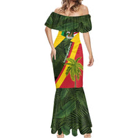 Saint Kitts and Nevis Apparel Mermaid Dress with Coat of Arms, Palm Trees, and Hammock Graphic in Tropical Green and Flag-Inspired Design - Wonder Print Shop