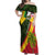Saint Kitts and Nevis Apparel Off Shoulder Maxi Dress with Coat of Arms, Palm Trees, and Hammock Graphic in Tropical Green and Flag-Inspired Design - Wonder Print Shop