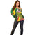 Saint Kitts and Nevis Apparel Off Shoulder Sweater with Coat of Arms, Palm Trees, and Hammock Graphic in Tropical Green and Flag-Inspired Design - Wonder Print Shop