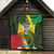 Saint Kitts and Nevis Apparel Quilt with Coat of Arms, Palm Trees, and Hammock Graphic in Tropical Green and Flag-Inspired Design - Wonder Print Shop