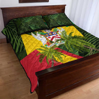 Saint Kitts and Nevis Apparel Quilt Bed Set with Coat of Arms, Palm Trees, and Hammock Graphic in Tropical Green and Flag-Inspired Design - Wonder Print Shop