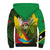 Saint Kitts and Nevis Apparel Sherpa Hoodie with Coat of Arms, Palm Trees, and Hammock Graphic in Tropical Green and Flag-Inspired Design - Wonder Print Shop