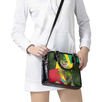 Saint Kitts and Nevis Apparel Shoulder Handbag with Coat of Arms, Palm Trees, and Hammock Graphic in Tropical Green and Flag-Inspired Design - Wonder Print Shop