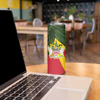 Saint Kitts and Nevis Apparel Skinny Tumbler with Coat of Arms, Palm Trees, and Hammock Graphic in Tropical Green and Flag-Inspired Design - Wonder Print Shop
