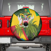 Saint Kitts and Nevis Apparel Spare Tire Cover with Coat of Arms, Palm Trees, and Hammock Graphic in Tropical Green and Flag-Inspired Design - Wonder Print Shop