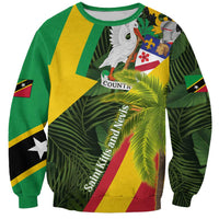 Saint Kitts and Nevis Apparel Sweatshirt with Coat of Arms, Palm Trees, and Hammock Graphic in Tropical Green and Flag-Inspired Design - Wonder Print Shop