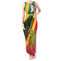 Saint Kitts and Nevis Apparel Tank Maxi Dress with Coat of Arms, Palm Trees, and Hammock Graphic in Tropical Green and Flag-Inspired Design - Wonder Print Shop