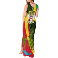 Saint Kitts and Nevis Apparel Tank Maxi Dress with Coat of Arms, Palm Trees, and Hammock Graphic in Tropical Green and Flag-Inspired Design - Wonder Print Shop