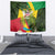 Saint Kitts and Nevis Apparel Tapestry with Coat of Arms, Palm Trees, and Hammock Graphic in Tropical Green and Flag-Inspired Design - Wonder Print Shop
