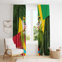 Saint Kitts and Nevis Apparel Window Curtain with Coat of Arms, Palm Trees, and Hammock Graphic in Tropical Green and Flag-Inspired Design - Wonder Print Shop