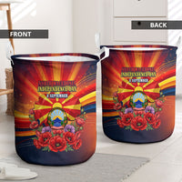 North Macedonia Independence Day Laundry Basket Balkan Lynx Red Poppy Flowers Church Flag