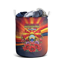 North Macedonia Independence Day Laundry Basket Balkan Lynx Red Poppy Flowers Church Flag