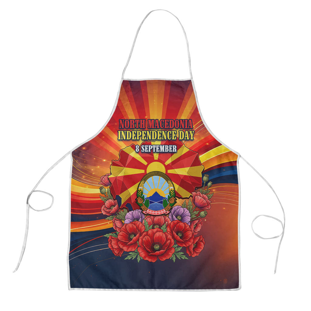 North Macedonia Independence Day Apron Balkan Lynx Red Poppy Flowers Church Flag