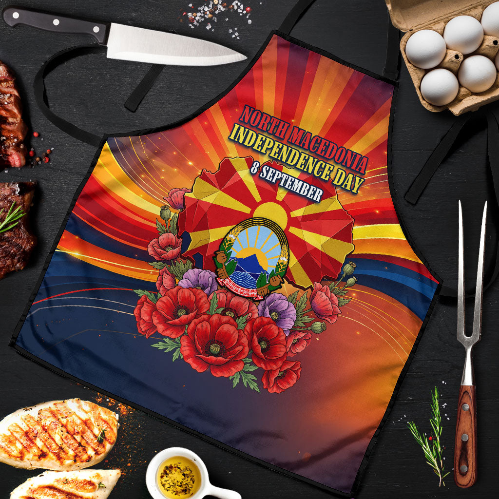 North Macedonia Independence Day Apron Balkan Lynx Red Poppy Flowers Church Flag