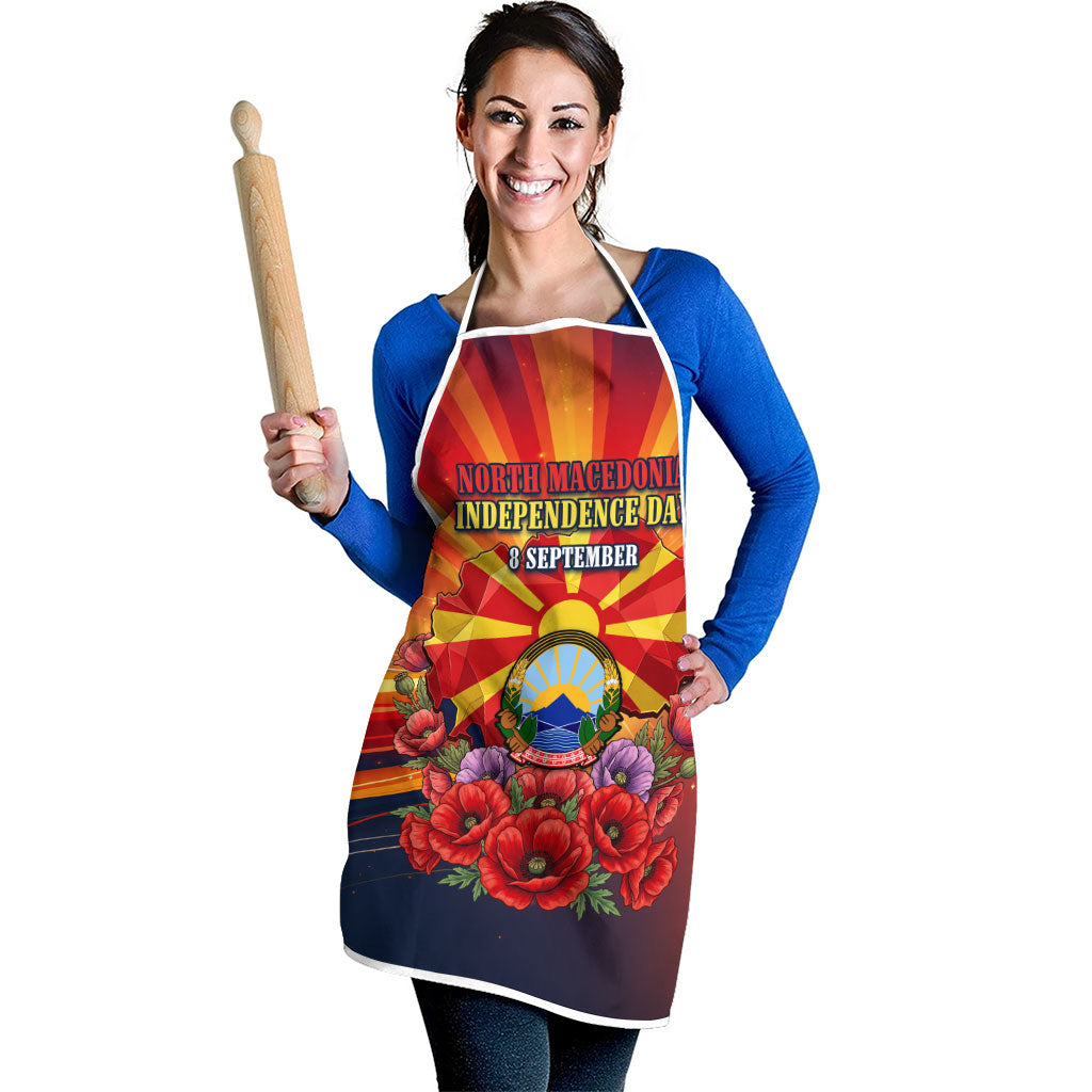 North Macedonia Independence Day Apron Balkan Lynx Red Poppy Flowers Church Flag