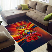North Macedonia Independence Day Area Rug Balkan Lynx Red Poppy Flowers Church Flag