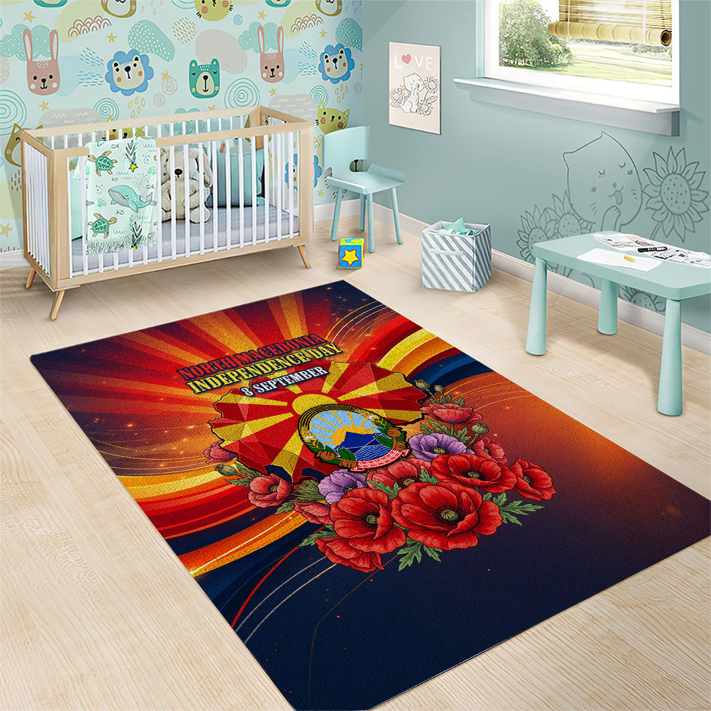 North Macedonia Independence Day Area Rug Balkan Lynx Red Poppy Flowers Church Flag