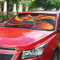 North Macedonia Independence Day Auto Sun Shade Balkan Lynx Red Poppy Flowers Church Flag