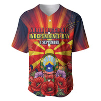 North Macedonia Independence Day Baseball Jersey Balkan Lynx Red Poppy Flowers Church Flag