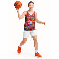 North Macedonia Independence Day Basketball Jersey Balkan Lynx Red Poppy Flowers Church Flag