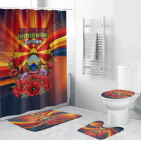 North Macedonia Independence Day Bathroom Set Balkan Lynx Red Poppy Flowers Church Flag