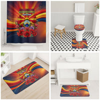 North Macedonia Independence Day Bathroom Set Balkan Lynx Red Poppy Flowers Church Flag