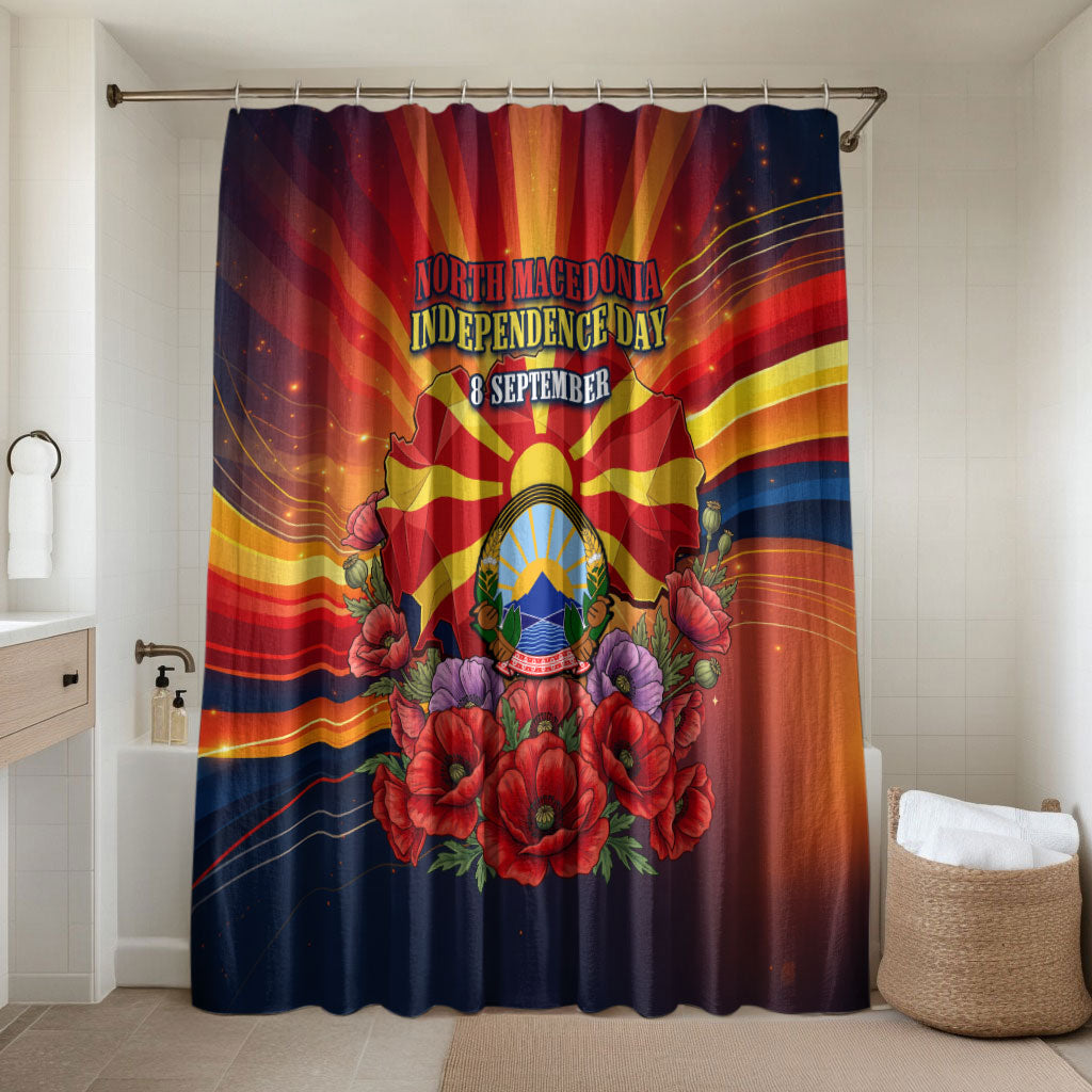 North Macedonia Independence Day Bathroom Set Balkan Lynx Red Poppy Flowers Church Flag