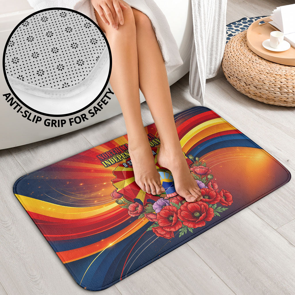 North Macedonia Independence Day Bathroom Set Balkan Lynx Red Poppy Flowers Church Flag