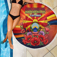 North Macedonia Independence Day Beach Blanket Balkan Lynx Red Poppy Flowers Church Flag