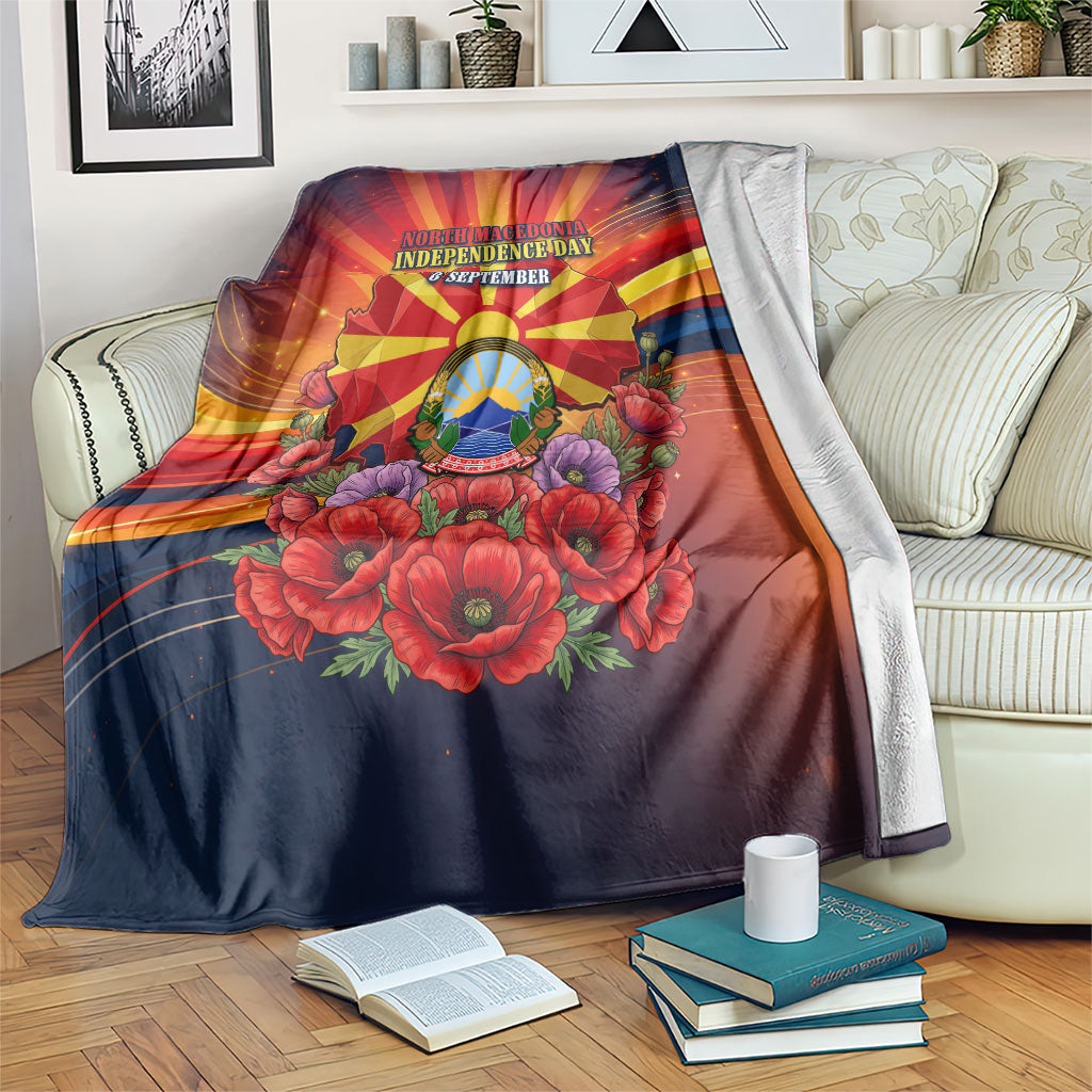 North Macedonia Independence Day Blanket Balkan Lynx Red Poppy Flowers Church Flag
