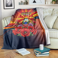 North Macedonia Independence Day Blanket Balkan Lynx Red Poppy Flowers Church Flag