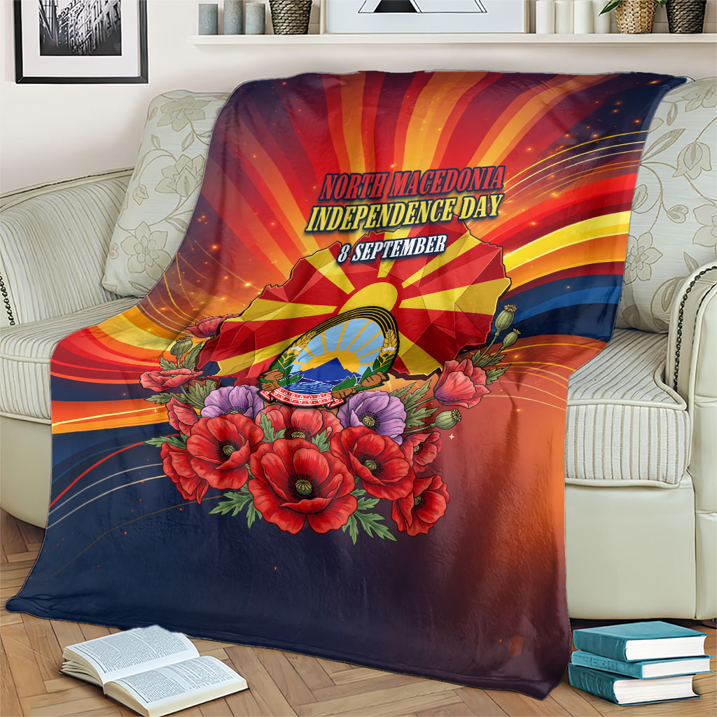 North Macedonia Independence Day Blanket Balkan Lynx Red Poppy Flowers Church Flag