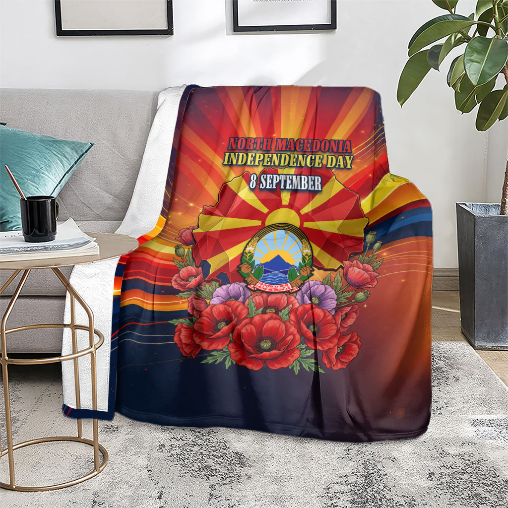 North Macedonia Independence Day Blanket Balkan Lynx Red Poppy Flowers Church Flag