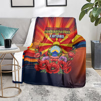 North Macedonia Independence Day Blanket Balkan Lynx Red Poppy Flowers Church Flag