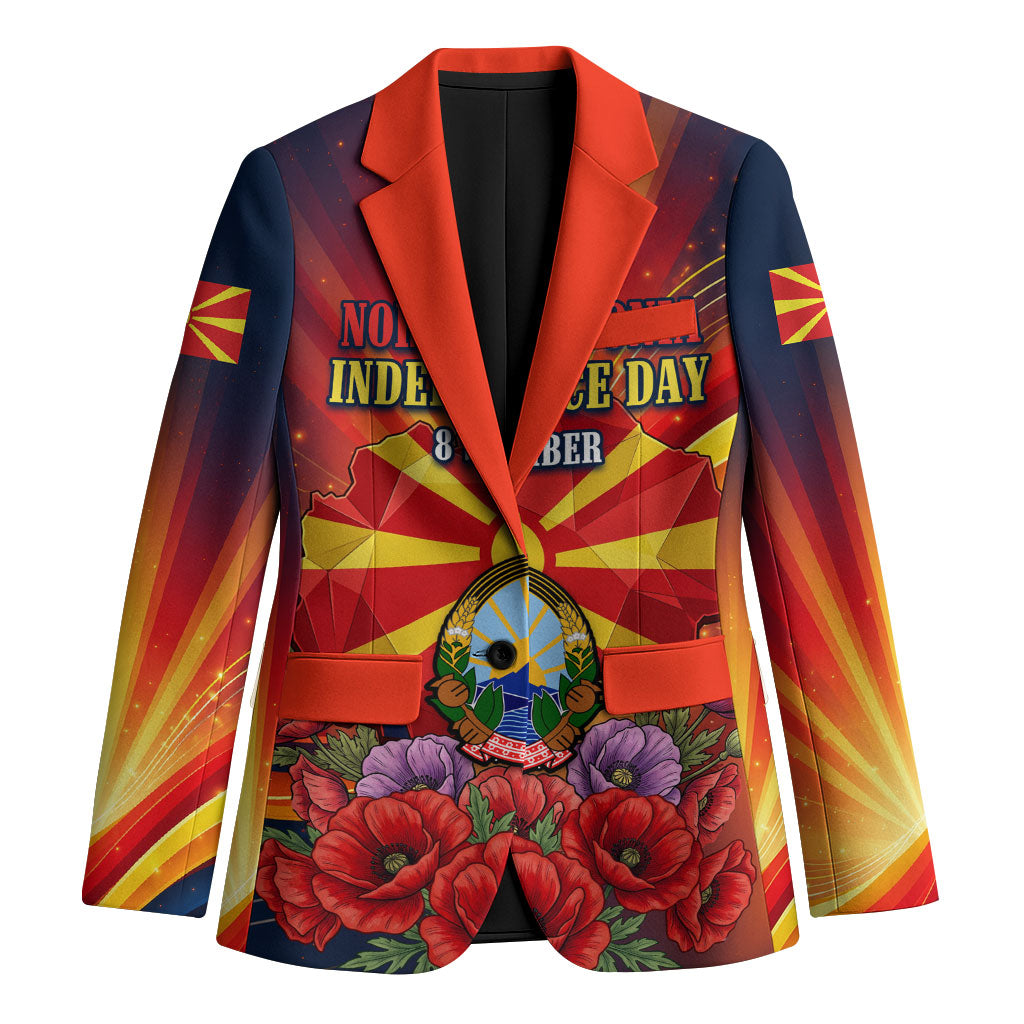 North Macedonia Independence Day Blazer Balkan Lynx Red Poppy Flowers Church Flag