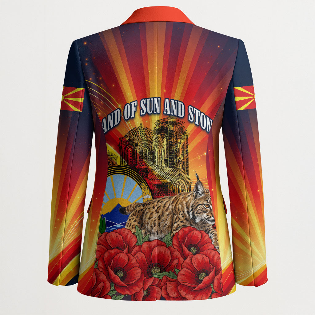 North Macedonia Independence Day Blazer Balkan Lynx Red Poppy Flowers Church Flag