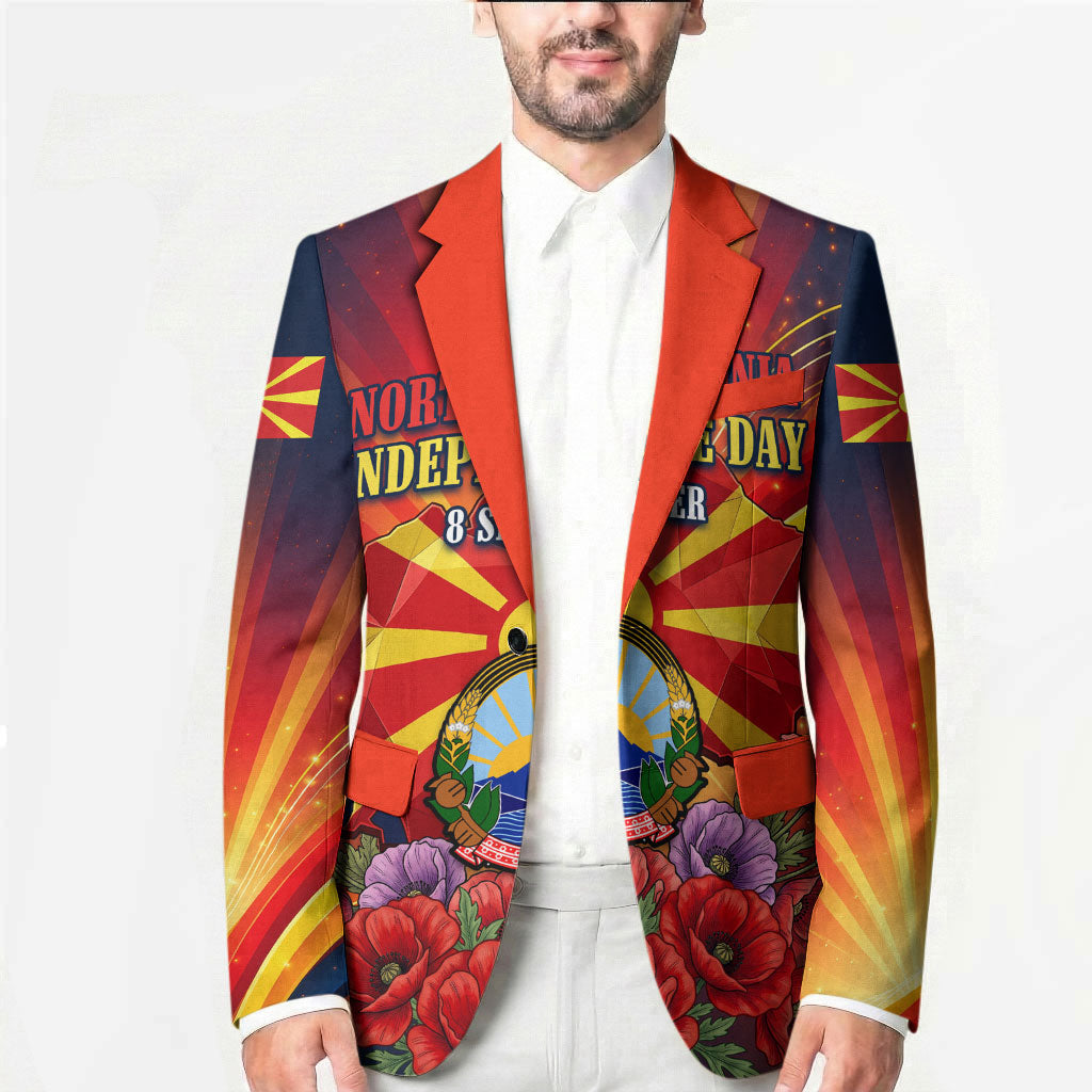North Macedonia Independence Day Blazer Balkan Lynx Red Poppy Flowers Church Flag